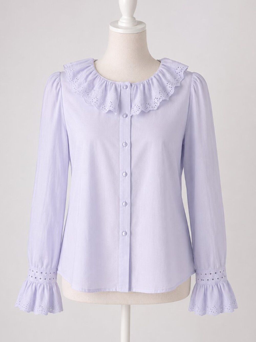J.Crew Women’s Size 6 Pale Lavender Eyelet Ruffle Collar Button-Front Blouse